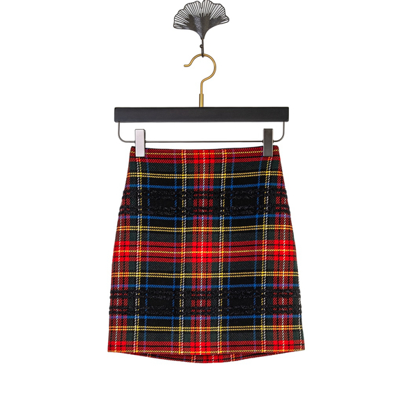J.Crew Lurex Stewart Tartan Mini Skirt Plaid Holiday Red Metallic - Size XS - Picture 3 of 5